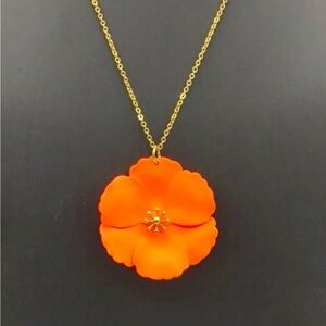Neon Orange Flower Pendant Necklace